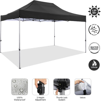 COBIZI 10x15 FT Pop up Canopy Tent,Heavy Duty Easy Up Commercial Outdoor Party Canopy Tents for Wedding Parties All Season Wind & Waterproof Gazebo with Carry Bag,Black(Frame Thickened)