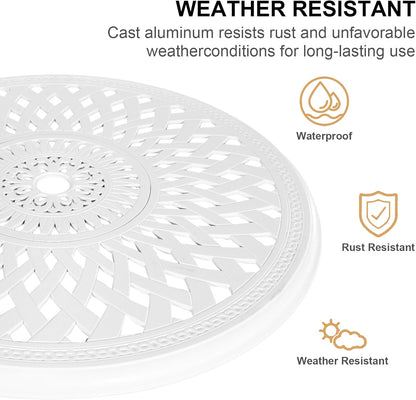 30 inches Patio Table with Umbrella Hole, Round Cast Aluminum Bistro Table for Porch Backyard, White