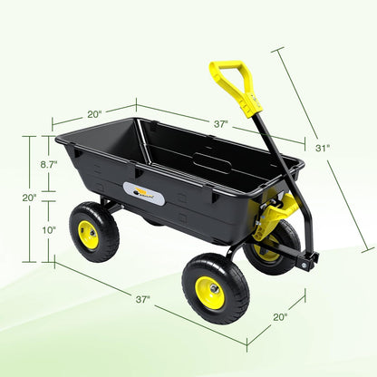 Garden Dump Cart, Heavy-Duty Utility Wagon with 900 lb Capacity, 5 Cu Ft Bed, 10" Pneumatic Tires, 180° Pivot Steering for Yard, Lawn, and Beach Use