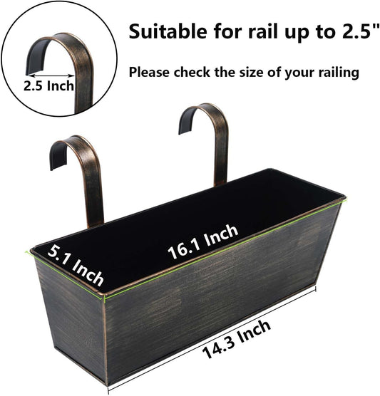 Hanging Planters for Outdoor Plants 16 Inch Railing Planter Box for Balcony Deck Window Metal Rectangular Fence Flower Pots with Drainage Holes for Patio Porch Outside Garden Decor(3 Pack)