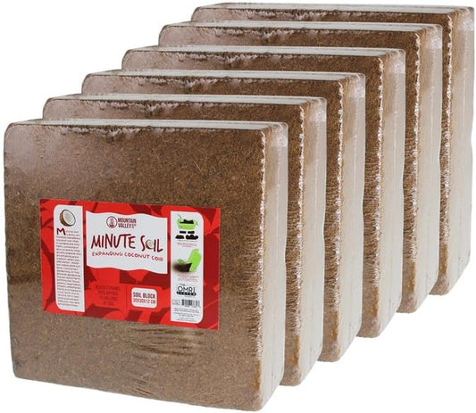 Minute Soil Bulk Coconut Coir Block 6-Pack – OMRI Listed for Organic Use – 72 lb Compressed Soil Expands with Water – Organic Grow Medium for Gardens & Farms