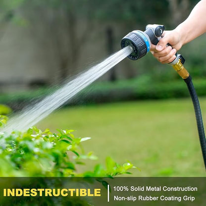 FANHAO Heavy Duty Garden Hose Nozzle, Metal Water Hose Sprayer with 10 Spray Patterns, Thumb Control, On Off Valve, High Pressure Water Nozzle for Plants Watering, Car and Pet Washing, Blue