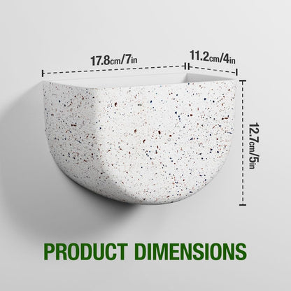 2 Pack Wall Hanging Planter Pots for Indoor and Outdoor Plants, 7 Inch Half-Moon-Shaped Plastic Wall Planter, Wall Mounted Succulent Planters (Speckled White)