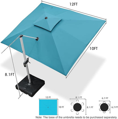 PURPLE LEAF 10' X 12' Patio Umbrella Outdoor Rectangle Umbrella Large Cantilever Umbrella Windproof Offset Heavy Duty Sun for Garden Deck Pool Patio, Turquoise Blue