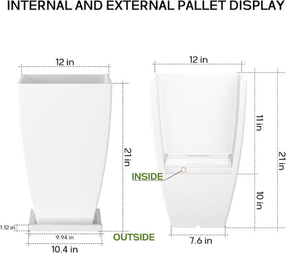 21" Tall Outdoor Planters Set of 2,Front Porch Planter Pots with Drainage Design Holes for Patio, Porch, Garden, Indoor,White
