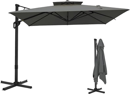 Sophia & William Cantilever Patio Umbrella 10ft, Offset Large Square Outdoor Umbrellas with 360-degree Rotation, Heavy Duty Windproof for Garden Pool Backyard, Grey (no base)