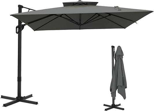 Sophia & William Cantilever Patio Umbrella 10ft, Offset Large Square Outdoor Umbrellas with 360-degree Rotation, Heavy Duty Windproof for Garden Pool Backyard, Grey (no base)