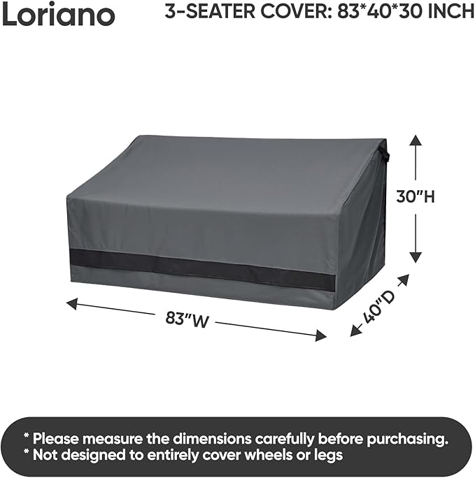 Loriano 600D Oxford Fabric Heavy Duty Patio Furniture Sofa Covers, 100% Waterproof Outdoor Furniture Covers for 3-seater Sofa 83"W x 40"D x 30"H, Lawn Patio Furniture Covers with Air Vent and Handle