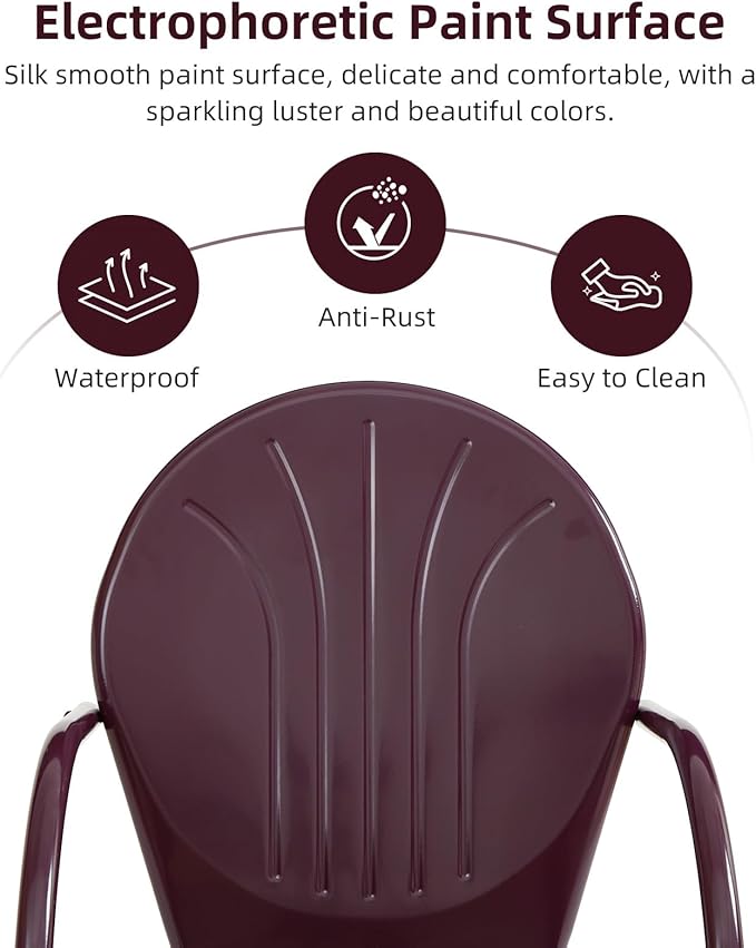 Patio Bistro Set Retro Metal Outdoor Seating Conversation 3 Pieces, 2 C-Spring Motion Armchairs and Round Side Table, for Porch, Lawn, Garden, Purple