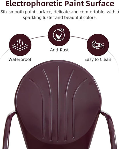 Patio Bistro Set Retro Metal Outdoor Seating Conversation 3 Pieces, 2 C-Spring Motion Armchairs and Round Side Table, for Porch, Lawn, Garden, Purple