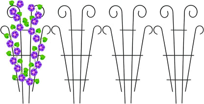 4 Pack 23'' Metal Garden Trellis for Climbing Plants Outdoor, Indoor Plant Trellis Support for Potted Plants, Rustproof Pot Trellis for Houseplant Flower Vines Ivy, Wave Shape, Black