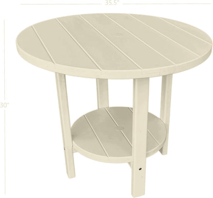Phat Tommy Round Poly Resin Outdoor Patio Dining Table, All Weather Poly Patio Outdoor Furniture, White