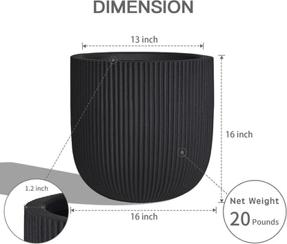 16 Inch Handmade Concrete Outdoor Planter - Classic Striped Design | Fiberglass & Composite Material | Durable for Commercial & Home Decor