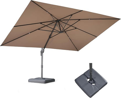 PURPLE LEAF 9' X 11.5' Rectangle Cantilever Umbrella with Base Outdoor Large Aluminum Patio Umbrella with 3-Year Fade Resistance Recycled Fabric and 360-degree Rotation for Deck Pool Garden, Sand Dune
