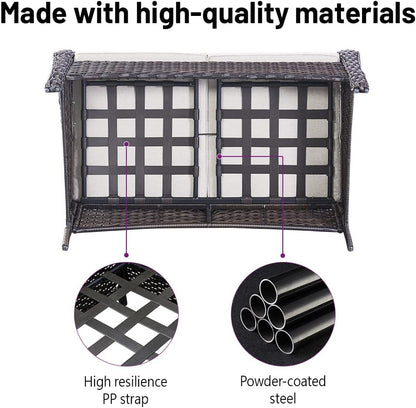 5 Piece Outdoor Patio Furniture Set - Wicker Furniture Patio Conversation Set, Outdoor Swivel Rocker Chairs with Loveseat Sofa and 2 Ottomans for Small Space, Beige Cushion