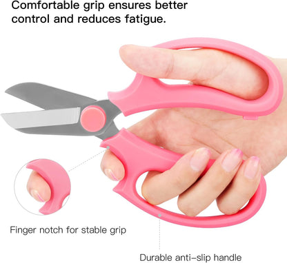 Flower Scissors, Strong Floral Shears,3PCS Premium Steel Garden Pruning Shears Floral Fruits Leaf Scissors Hand Pruner Snip Trimming Tool for Gardening Flower Arrangement, Pink