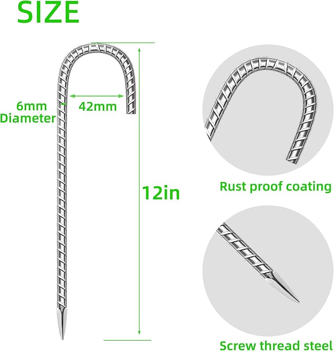 20 Pack Ground Garden Rebar Stakes Rebar 12 Inch Anti-Rust Galvanized Steel J Shape Hook Heavy Duty Ground Anchors for Tents, Position Kits,Fences, and Trampolines Landscape Fabric