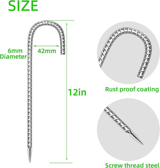 20 Pack Ground Garden Rebar Stakes Rebar 12 Inch Anti-Rust Galvanized Steel J Shape Hook Heavy Duty Ground Anchors for Tents, Position Kits,Fences, and Trampolines Landscape Fabric