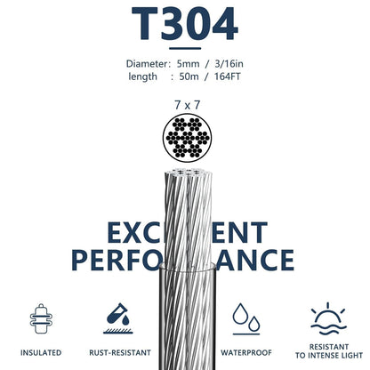 3/16 Wire Rope Kit, 165ft Vinyl Coated Galvanized Steel Cable with M5 Turnbuckles for Cables Wire, Rope Clamp & Thimble, 7X7 Strand Aircraft Cable for Anchored Shed, Fencing, Sunshade