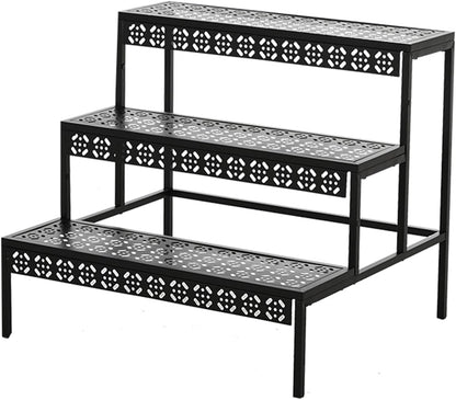 3 Tier Metal Plant Stand,Rectangle or Round Decorative Flower Step,Garden Shelf Flower Pot Holder Storage Organizer Rack for Indoor Outdoor Use