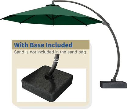 Outdoor Patio Umbrella with Sand Bag Included, 11 FT Deluxe Curvy Cantilever Umbrella Offset Hanging Umbrella with 360° Rotation for Market, Pool, Garden, Backyard, Deck
