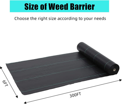 6ft X 300ft Weed Barrier Landscape Fabric Heavy Duty, Premium 3.2oz Ground Cover Weed Block Gardening Mat, Easy Setup & Superior Weed Control, for Erosion Control, Weed Barrier