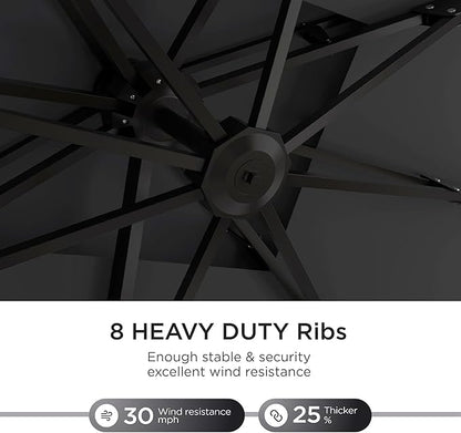 10' X 13' Patio Umbrella with Base Included Outdoor Large Rectangle Offset Cantilever Umbrellas Double Top Heavy Duty Windproof with 360-degree Rotation for Pool Garden Deck