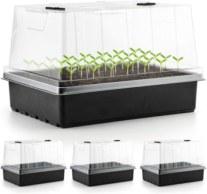 12-Pack Seed Starter Trays with 5'' Tall Humidity Domes – Thick Plastic, Reusable Seedling Tray with Clear Lids for Strong Plant Germination, Ideal Microgreen Growing Trays for Faster Seed Propagation