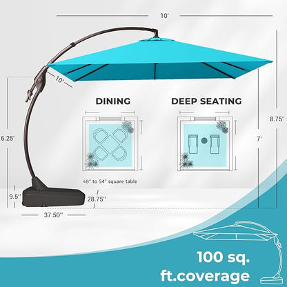 Grand patio 10'X10' Sunbrella Offset Umbrella with Base Outdoor Square Aluminum Cantilever Umbrella Shade with Easy Tilt Adjustment (Aruba, 10X10 FT-SUNBRELLA)