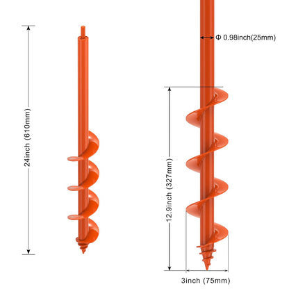 Auger Drill Bit for Planting 3 x 24'', Threaded Garden Auger Post Hole Digger, Spiral Drill Earth Dirt Augers for Bulb, Vegetables, Fence Posts and Umbrella Holes, Fits in 3/8” Drill Chuck
