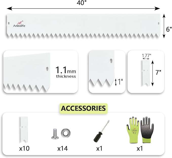 A ANLEOLIFE 6 Pack 40" LX 6" H Galvanized Steel Garden Landscape Edging, Bendable Hammer-in Metal Lawn Border with Gloves and 10 Stakes (20FT Total) (6 inch Tall, Antique White)
