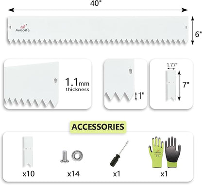 A ANLEOLIFE 6 Pack 40" LX 6" H Galvanized Steel Garden Landscape Edging, Bendable Hammer-in Metal Lawn Border with Gloves and 10 Stakes (20FT Total) (6 inch Tall, Antique White)
