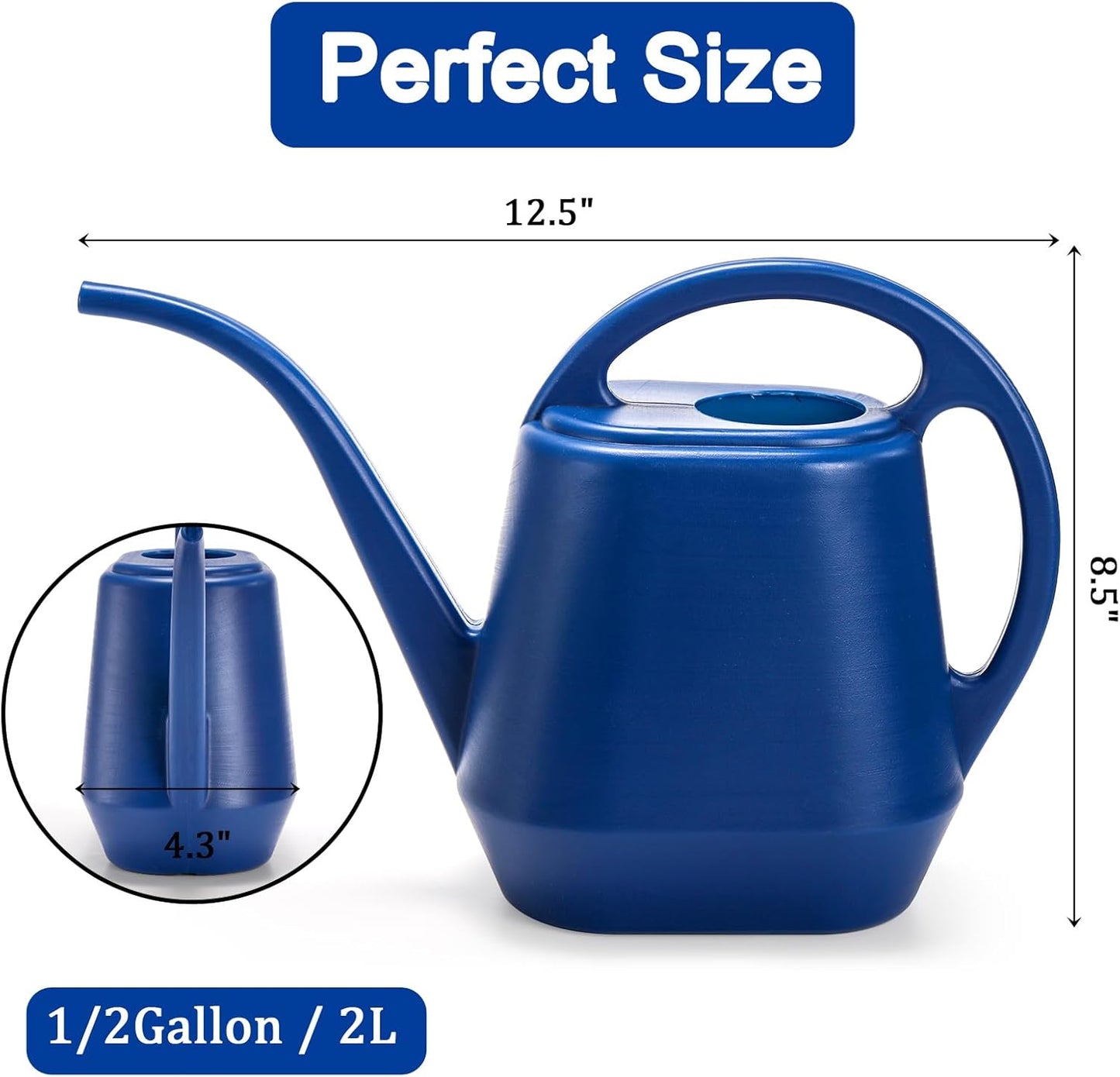 Fasmov Watering Can, 1/2 Gallon Plastic Watering Cans with Comfortable Handle, Small Garden Watering Cans Long Spout for Indoor Outdoor Watering Plants, Blue