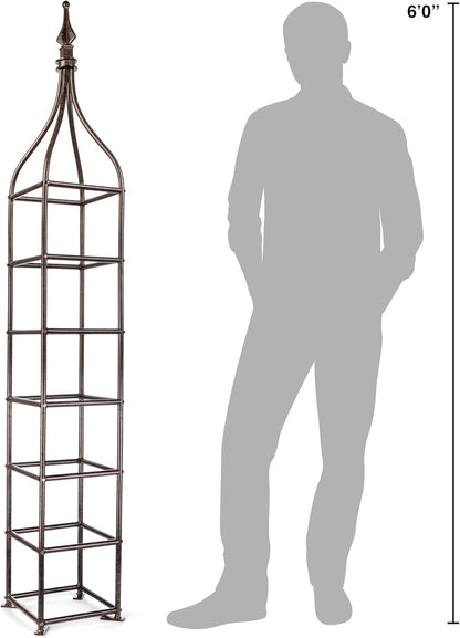 H Potter Trellis Obelisk Tall Metal Garden Decor Vertical Yard Art for Roses Climbing Plants Weather Resistant Wrought Iron Ornamental (Charcoal Brown, 6 Foot)