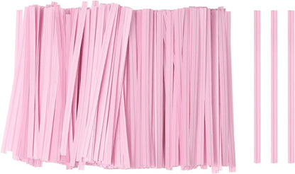 HARFINGTON 1000pcs Bag Twist Ties 3.5" Reusable Kraft Paper Twist Ties Wire Cable Ties for Party Bread Candy Cake, Light Pink