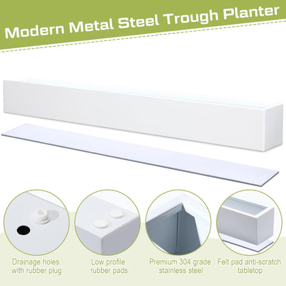32 x 3.5 x 3.5 Inch Long Rectangular Planter Box Window Sill Plant Box Metal Water Trough Indoor Large Modern Steel with Drainage Holes Herb Garden Home(White)