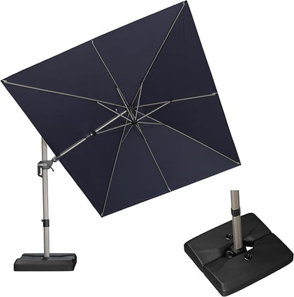 PURPLE LEAF 9' X 12' Left-right Tilting Patio Umbrella with Base Outdoor Swivel Cantilever Offset Aluminum Umbrella with Champagne Frame and 360-degree Rotation for Garden Deck Pool, Navy Blue