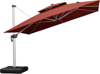 PURPLE LEAF 12 Feet Double Top Deluxe Square Patio Umbrella Offset Hanging Umbrella Cantilever Outdoor Market Garden Umbrella, Brick Red