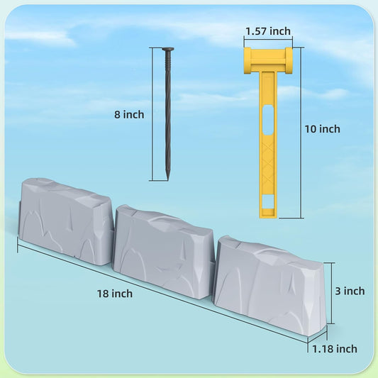 8Pcs Landscape Edging(12 FT) 24 Spikes - Faux Stone Edging Border for Garden, Flower Beds, Lawn & Pathways | 12" L x 3" H | Faux Stone Edging for Landscaping Outdoor (Grey)