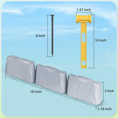 16 Pack(24FT) Landscape Edging w/ 48 Spikes | Flexible Plastic Border for Outdoor, Walkway, Lawn & Weed Control | 24" L x 3" H Faux Stone Edging for Landscaping,Garden Edging Border Stone(Gray) ﻿﻿