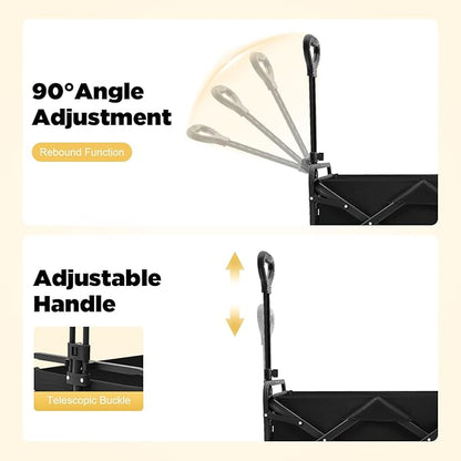 Foldable Wagon Cart with 5 Inch Rubber Wheels and Adjustable Handle Heavy Duty Collapsible Utility Cart for Garden Beach Camping and Shopping Large Capacity and Portable Design Black