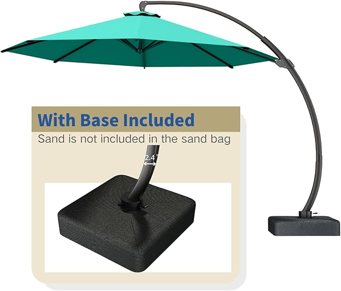 Outdoor Patio Umbrella with Sand Bag Included, 11 FT Deluxe Curvy Cantilever Umbrella Offset Hanging Umbrella with 360° Rotation for Market, Pool, Garden, Backyard, Deck