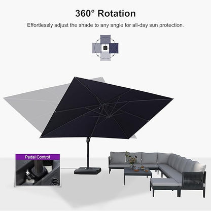 PURPLE LEAF 10' × 13' Patio Cantilever Umbrella Outdoor Rectangle Adjustable Offset Umbrellas with 360-degree Rotation and 8 Heavy Duty Metal Ribs for Garden Deck Pool Navy Blue