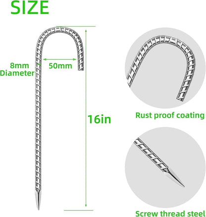 27 Pack Ground Garden Rebar Stakes Rebar 16 Inch Anti-Rust Galvanized Steel J Shape Hook Heavy Duty Ground Anchors for Tents, Position Kits,Fences, and Trampolines Landscape Fabric