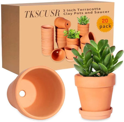 3 Inch Terracotta Pots with Saucer-20 Pack，Cactus Terra Cotta Flower Pot with Drainage，Succulent Nursery Clay Pots Great for Plants,DIY Crafts, Wedding Favor