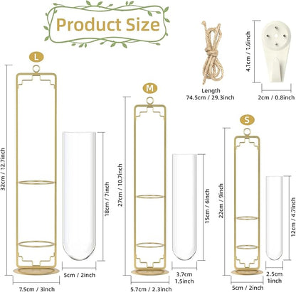 MIPON Plant Propagation Stations,Hanging Glass Propagation Test Tube Vases for Plants with Gold Metal Stand for Hydroponic Cutting Home Garden Office Decor-Gold