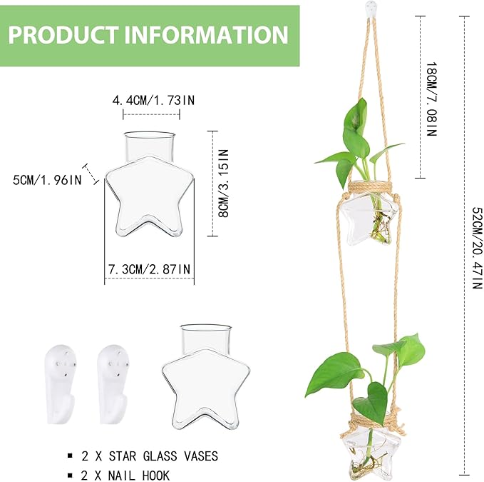 XXXFLOWER Wall Hanging Propagation Station，2 Tired Star Shaped Glass Flower Vase for Hydroponic Planter Terrarium for Plant Cutting Home Office Living Room Garden Decor