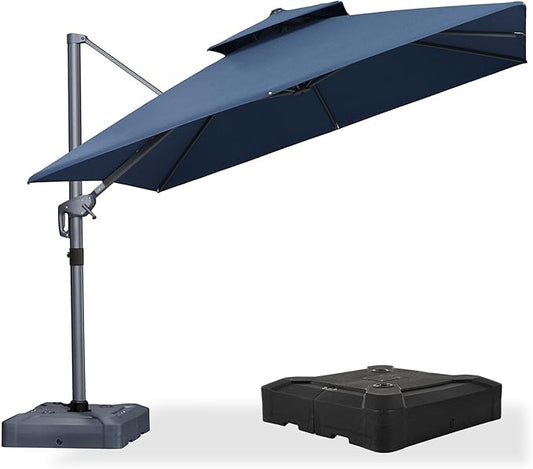 PURPLE LEAF 10' x 13' Cantilever Patio Umbrella Outdoor Umbrella with 330lbs Base Large Rectangular Windproof Offset Umbrella for Pool Deck Garden, Ocean Slate