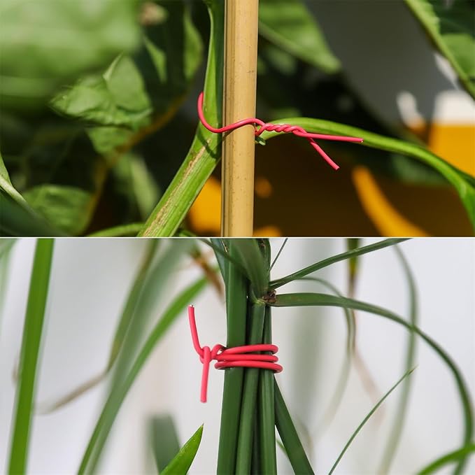 Tangyinrd 200 Pcs 6 inch Garden Twist Tie, Round Plastic Twist Ties for Plants, Vines and Wrapping Cords or Christmas Tree Gardening Plants Growth and Care, Office Home Cable Organization (Red)