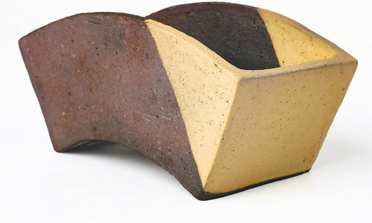 Wazakura Tokoname Series Handmade Fan Shaped Bonsai Pot with Drainage Holes 6.8 inch (174mm) Made in Japan, Artisan Ceramic Garden Container, Decorative Flower Planter - Fan Shape